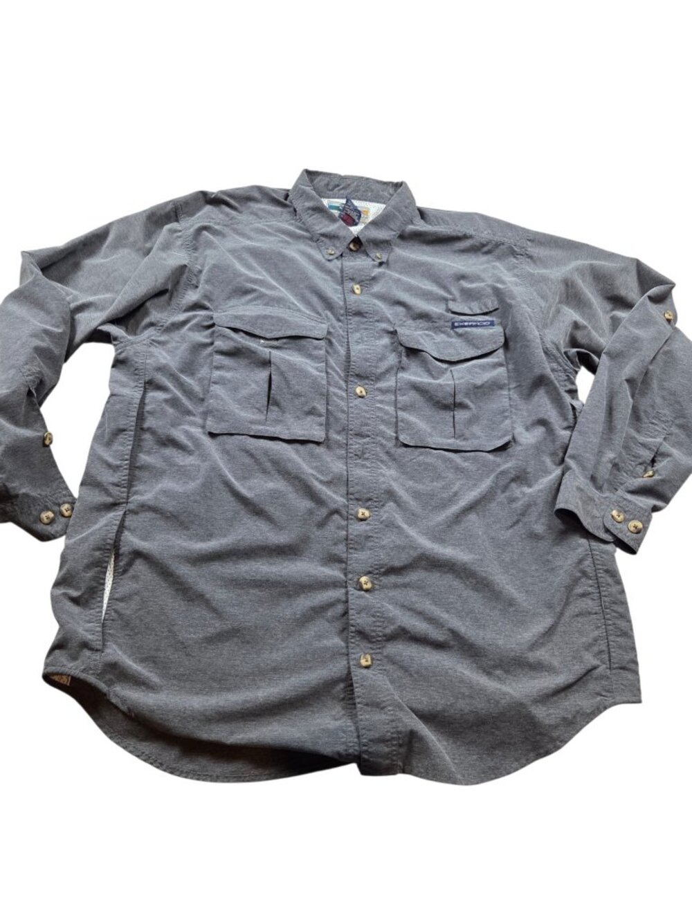 ExOfficio Camp Shirt Mens XL Gray  Long Sleeve Button Up Vented Convertible